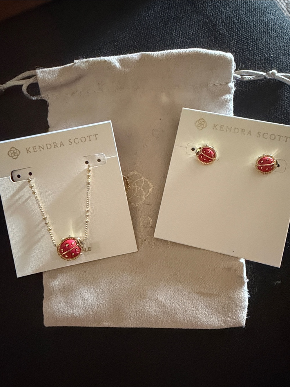 Kendra Scott Red Ladybug Necklace and Stud Earrings Set with Gold Accents